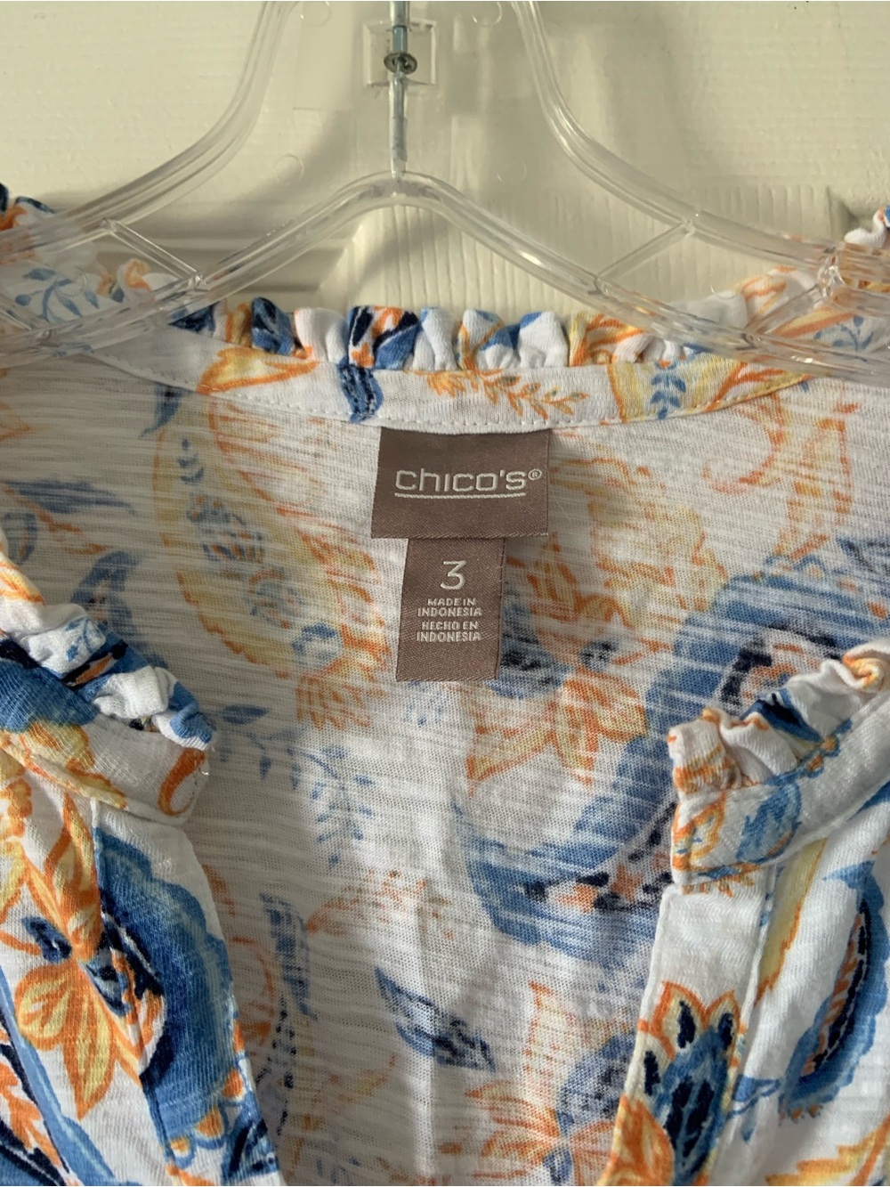 Chico's Short-Sleeve Paisley Popover Top in Blue & Yellow - Picture 4 of 4